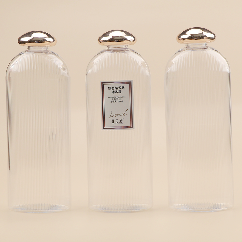 300ml Unique Design PETG Flat Stripe Shape Empty Body Skincare Lotion Bottle Luxury Shampoo Plastic Packaging