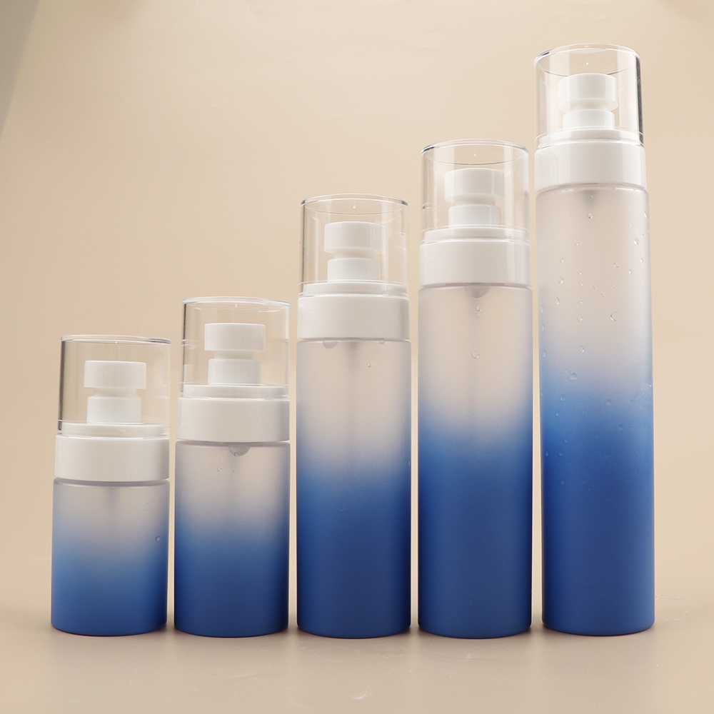 Wholesale 50ml 80ml 100ml 120ml 150ml PET Travel blue Emulsion Lotion Cosmetic packaging Spray Pump Bottle