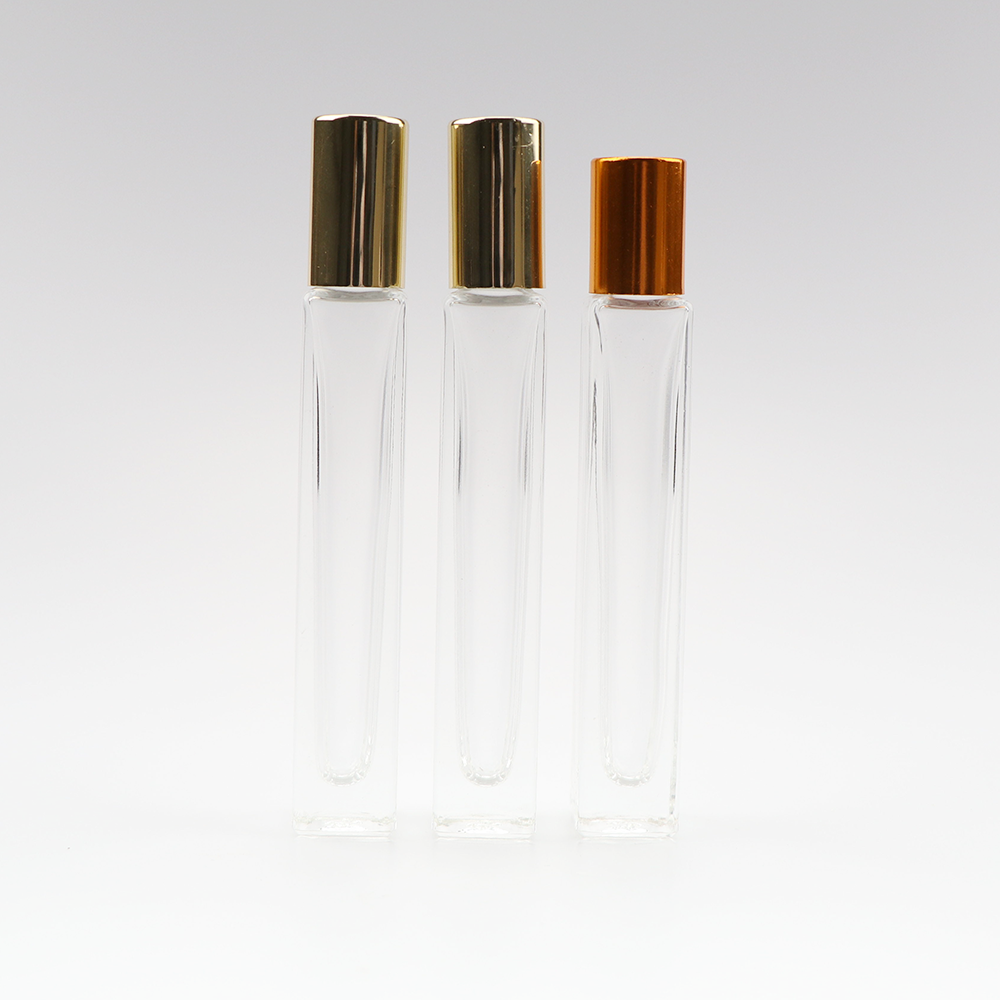 Wholesale 10ml Square Roller Bottle Gold Glass Essential Oil Roller Ball Empty Perfume Glass Bottle